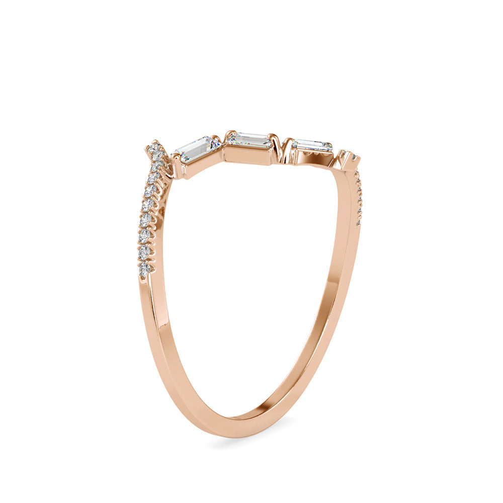 Half zig-zag Baguette Diamond Ring Rose Gold