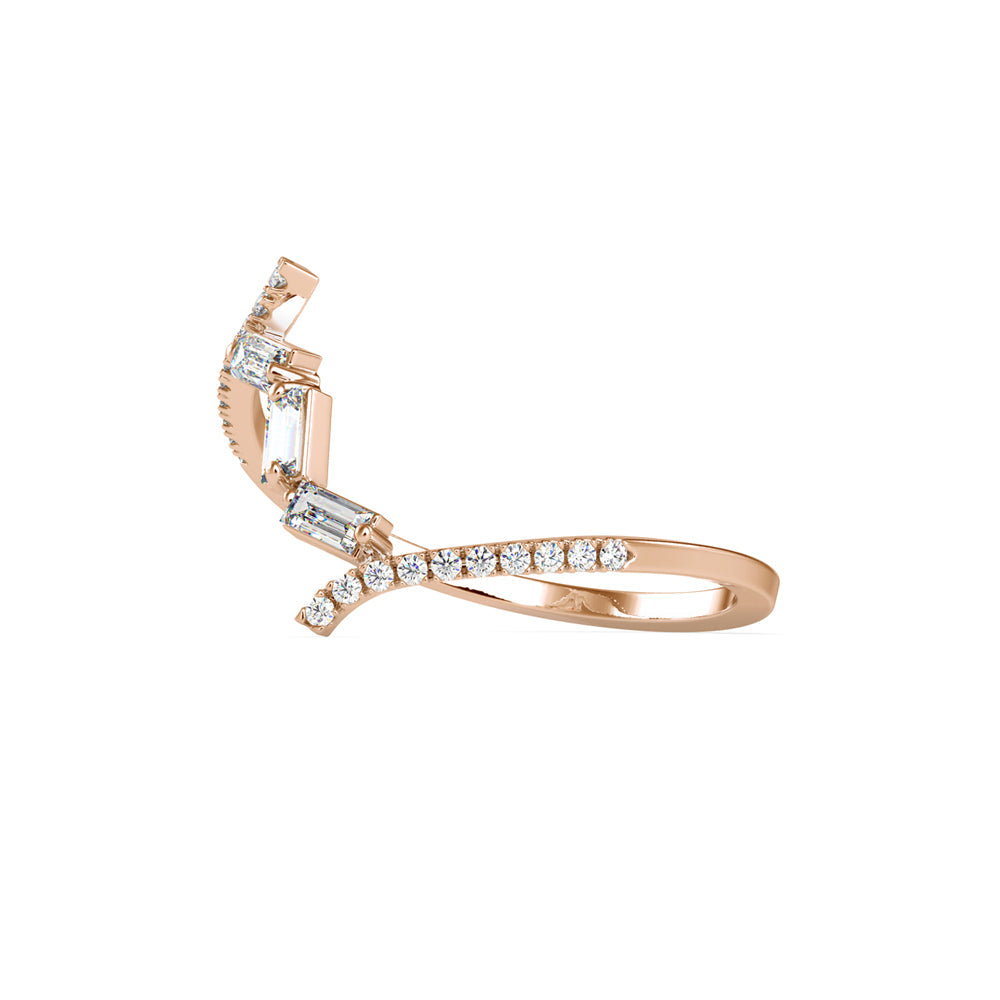 Half zig-zag Baguette Diamond Ring Rose Gold