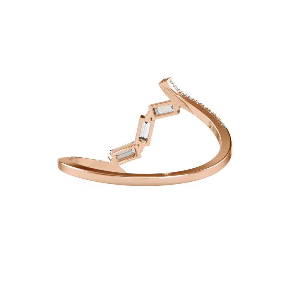 Half zig-zag Baguette Diamond Ring Rose Gold