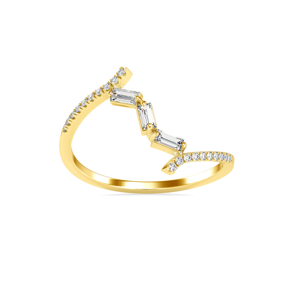 Half zig-zag Baguette Diamond Ring Yellow Gold
