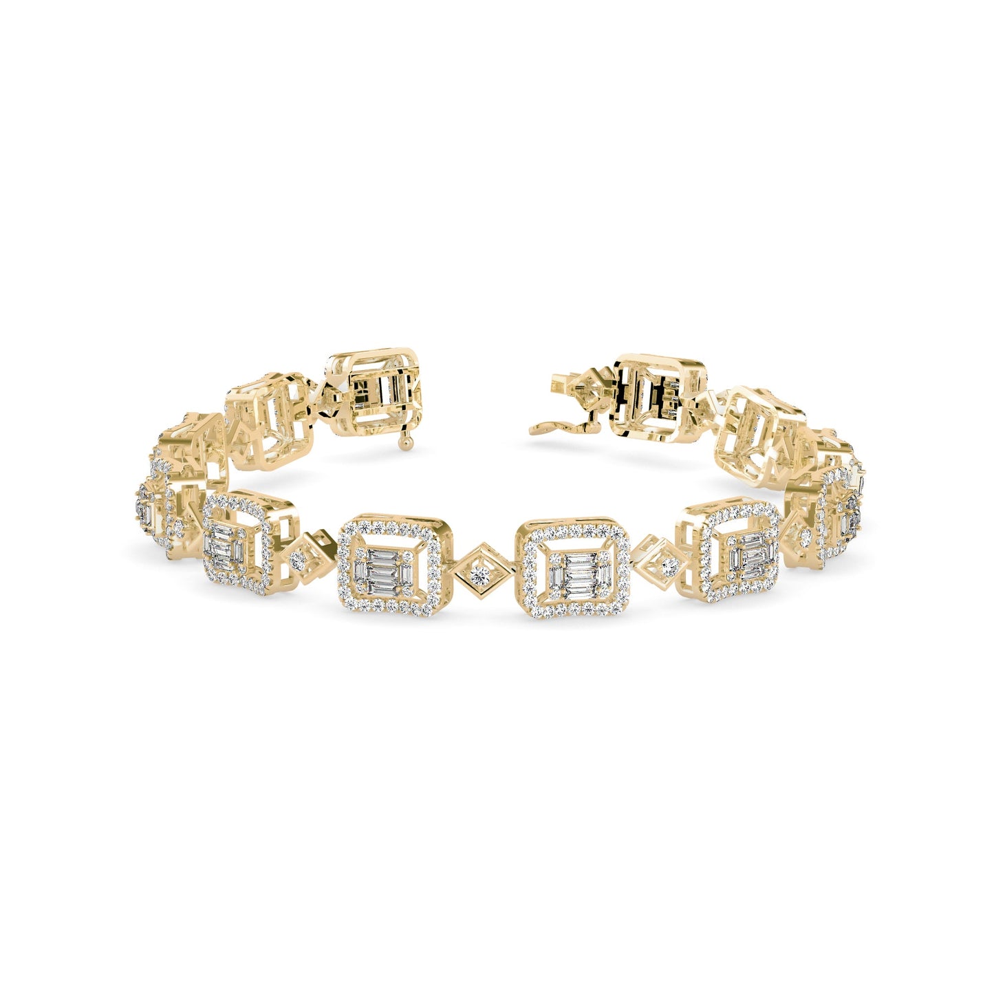 Plaids Tennis Diamond Bracelet Yellow Gold