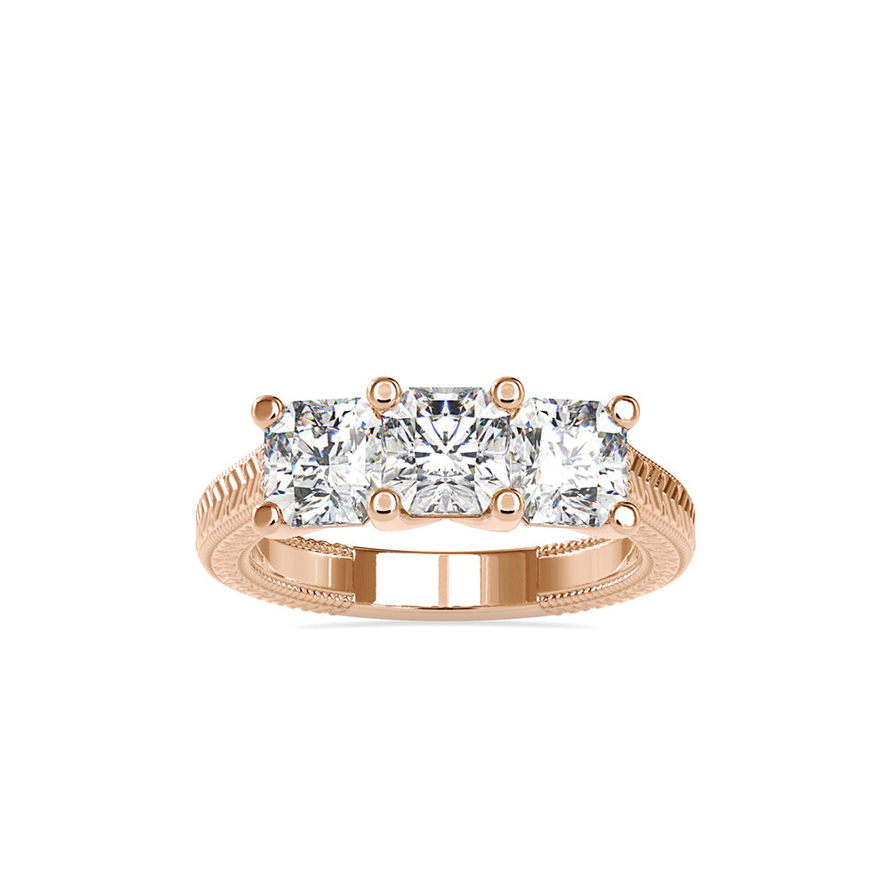 3 Princess Vintage Diamond Engagement Ring Rose gold