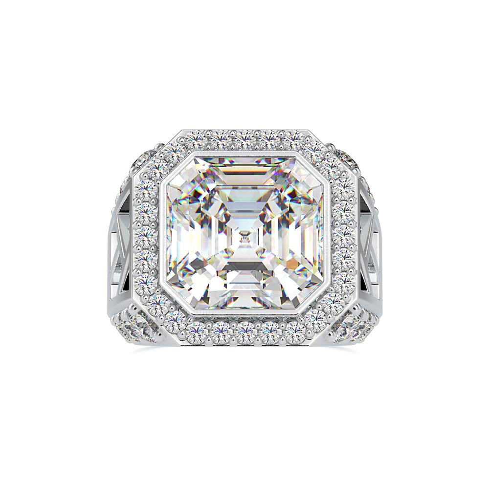 Asscher Halo Diamond Ring White gold