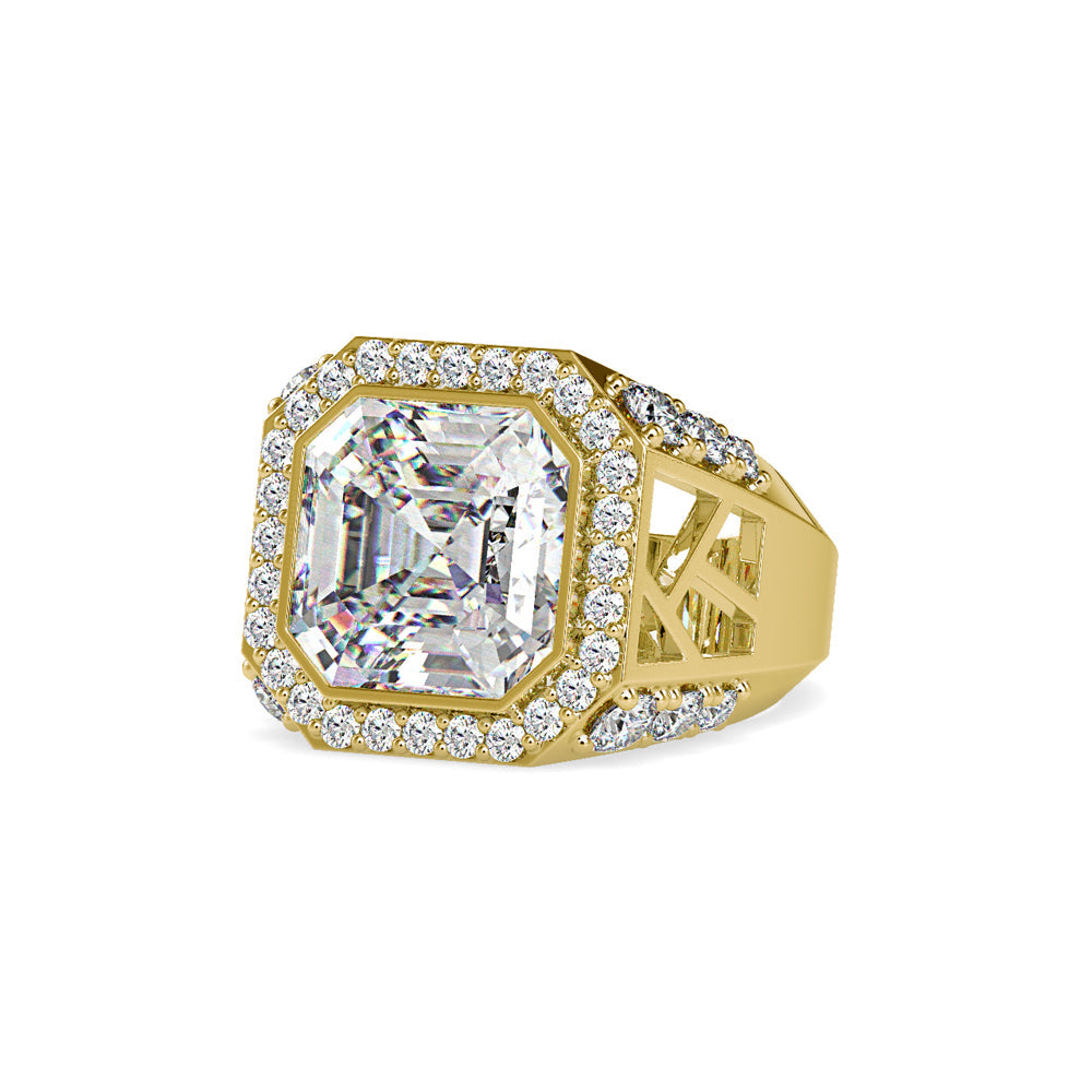 Asscher Halo Diamond Ring Yellow gold