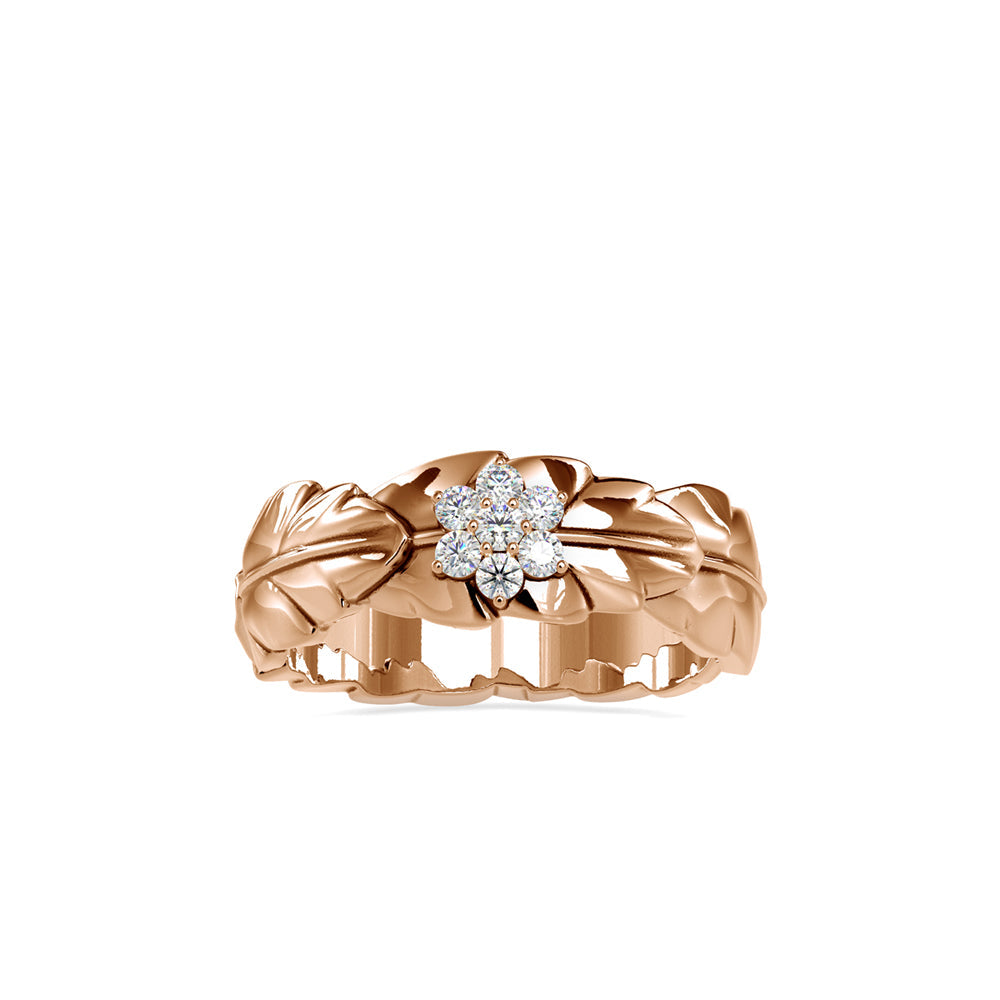 Diamond Flower On Love Leaf Engagement Rings Rose gold