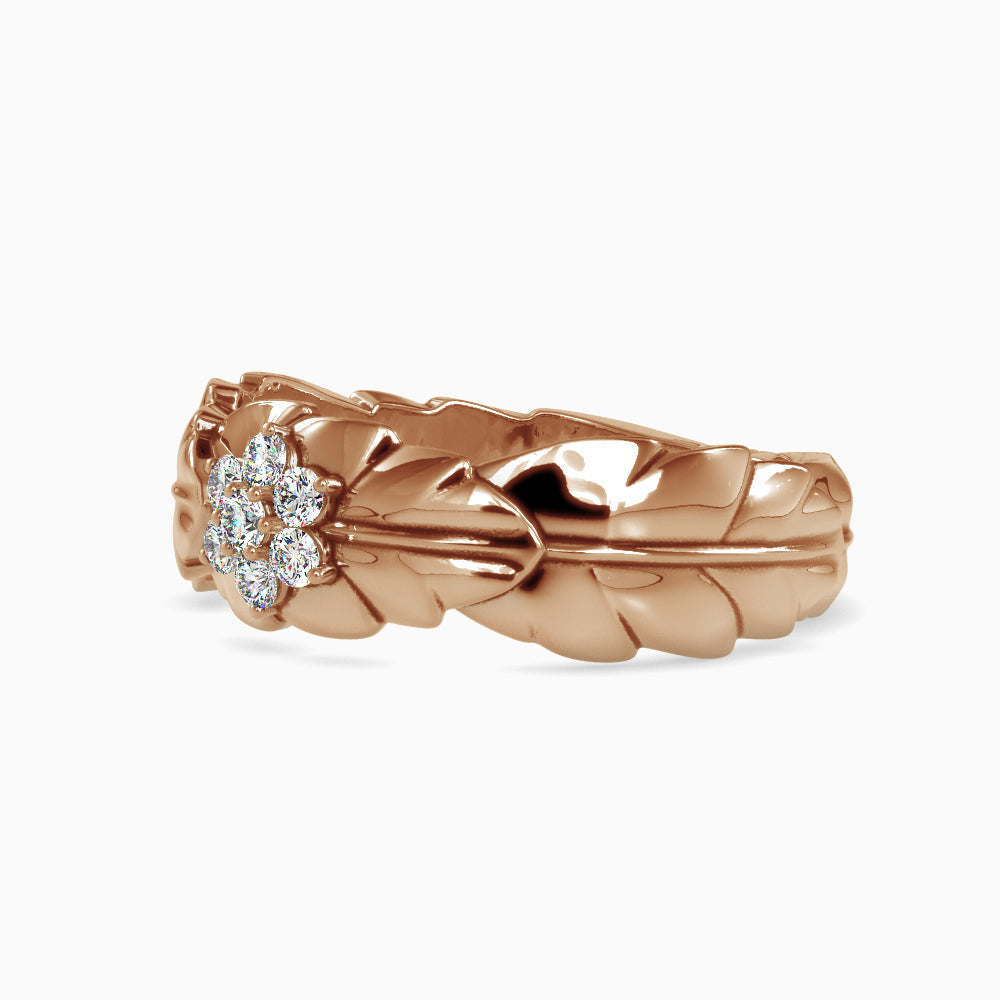 Diamond Flower On Love Leaf Engagement Rings Rose gold