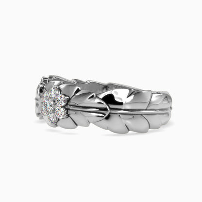 Diamond Flower On Love Leaf Engagement Rings White gold