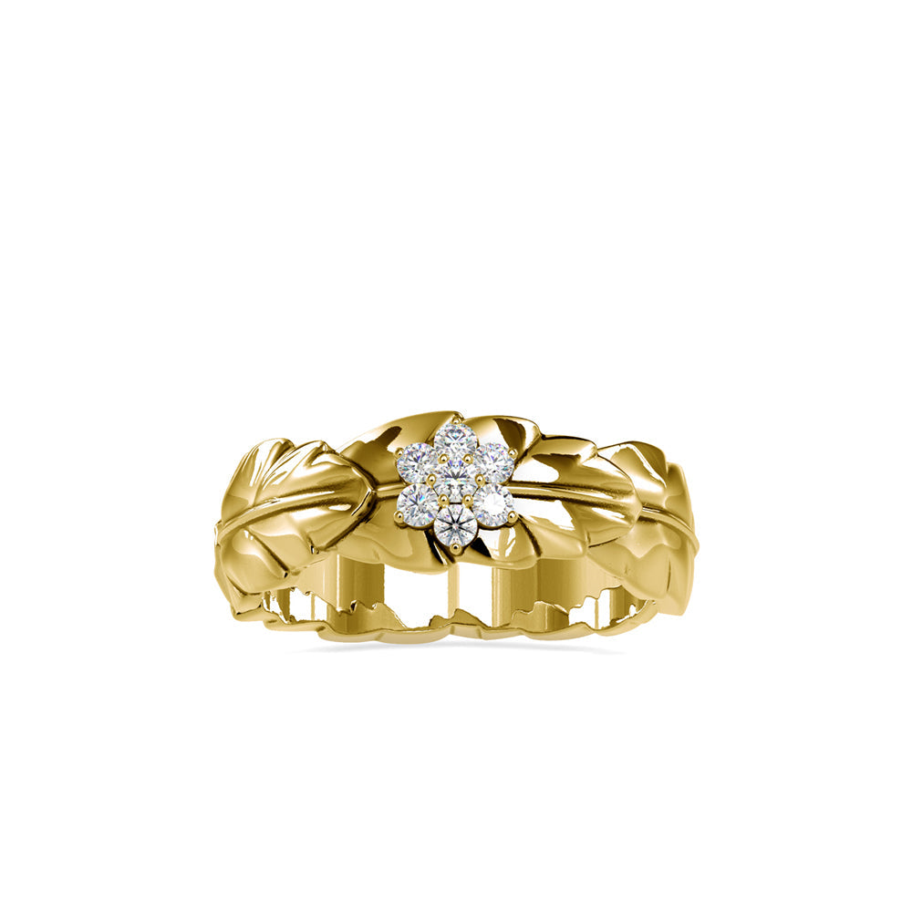 Diamond Flower On Love Leaf Engagement Rings Yellow gold