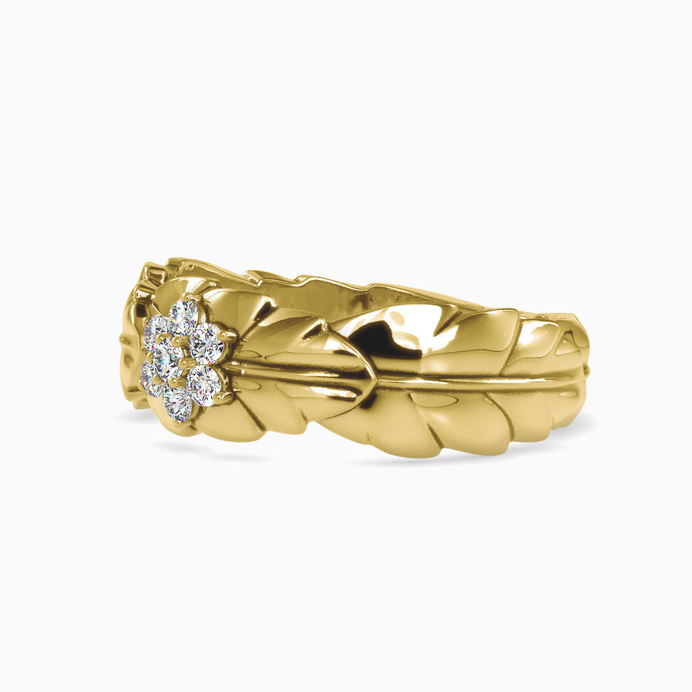 Diamond Flower On Love Leaf Engagement Rings Yellow gold