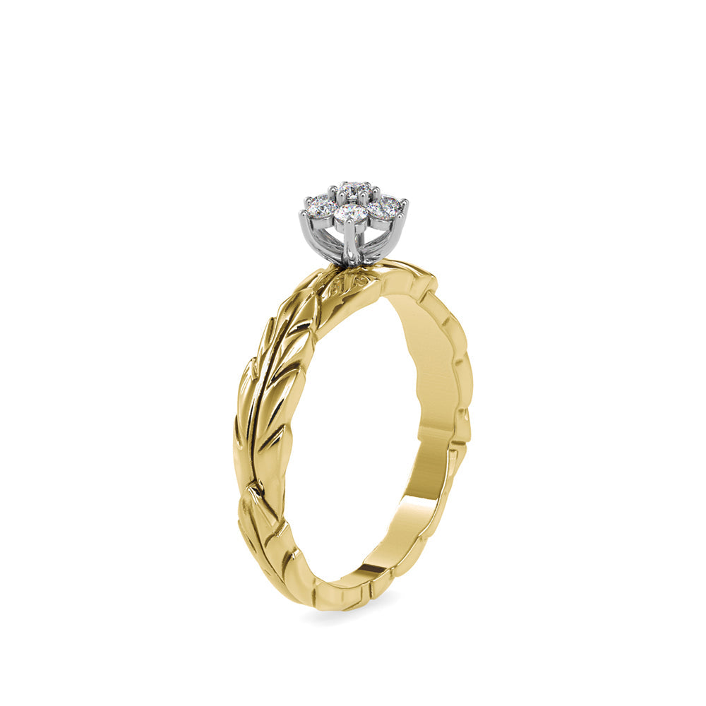 Diamond Leaf Crown Engagement Ring Yellow gold