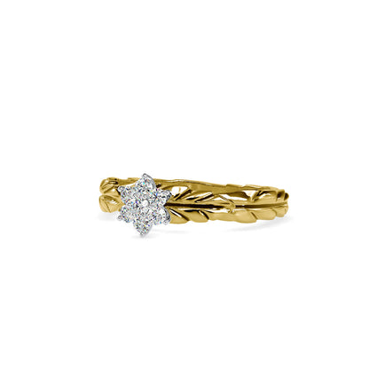 Diamond Leaf Crown Engagement Ring Yellow gold