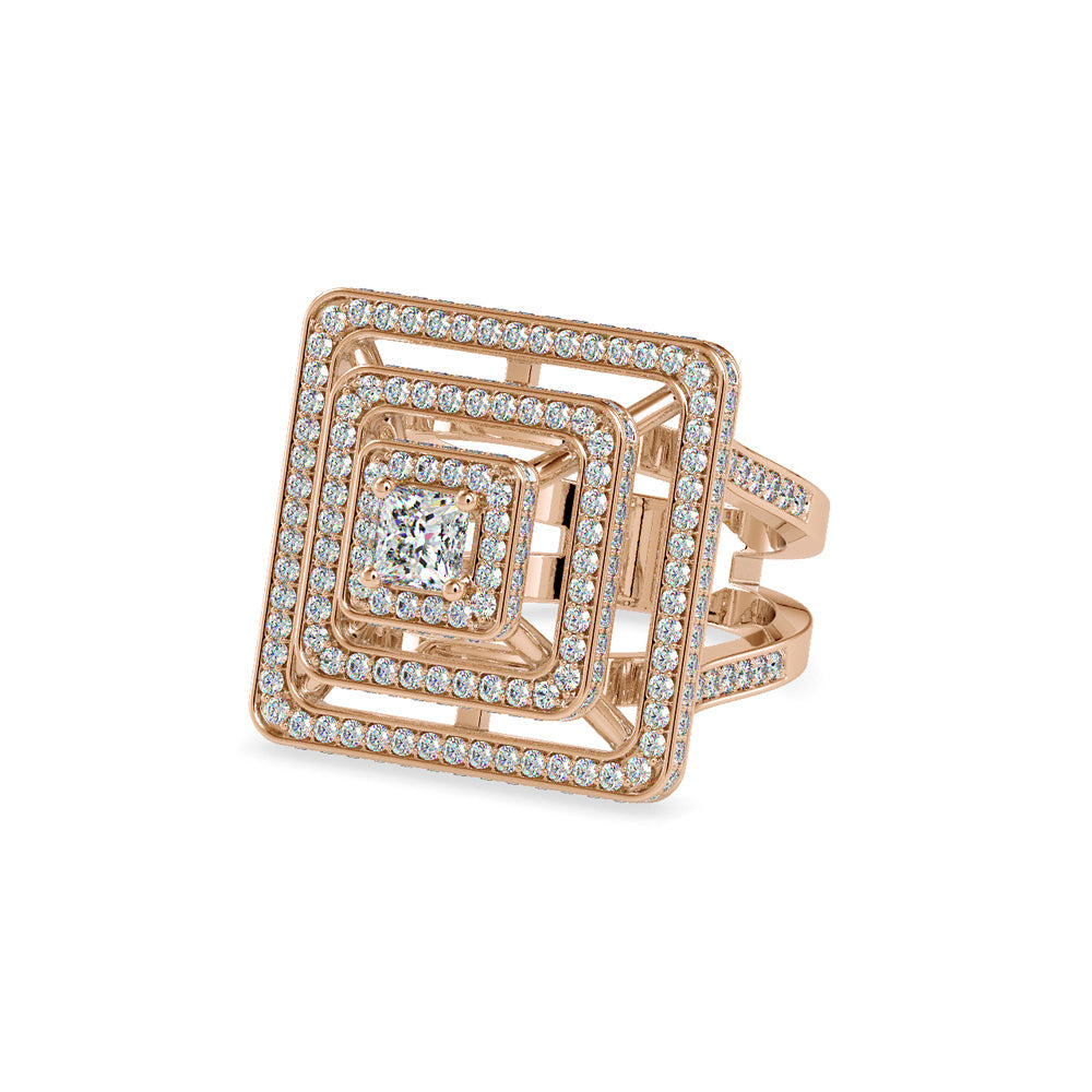 Elenore Royal Princess Halo Diamond Ring Rose gold