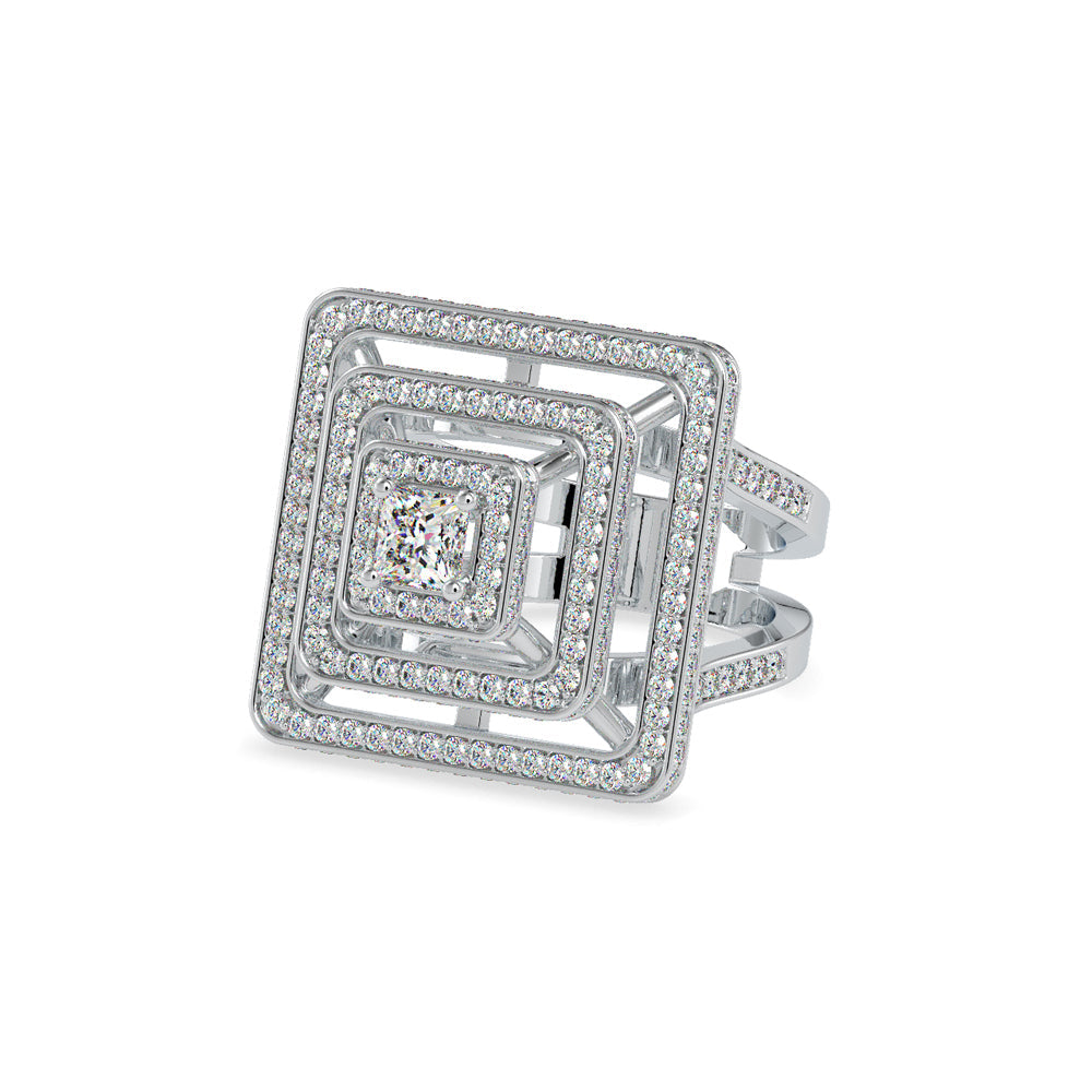 Elenore Royal Princess Halo Diamond Ring White gold