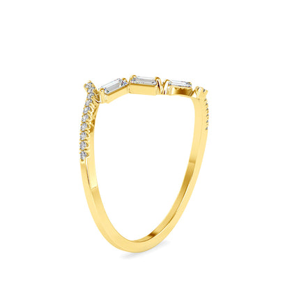 Half zig-zag Baguette Diamond Ring Yellow Gold