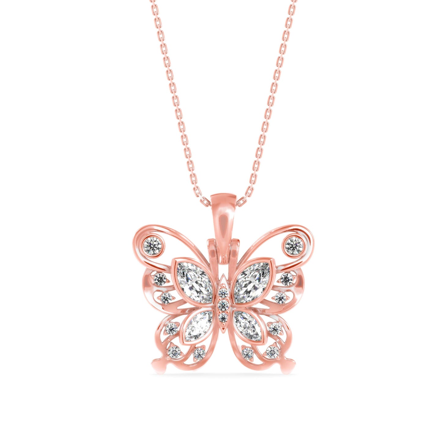 Marquise Butterfly Diamond Pendant Rose Gold