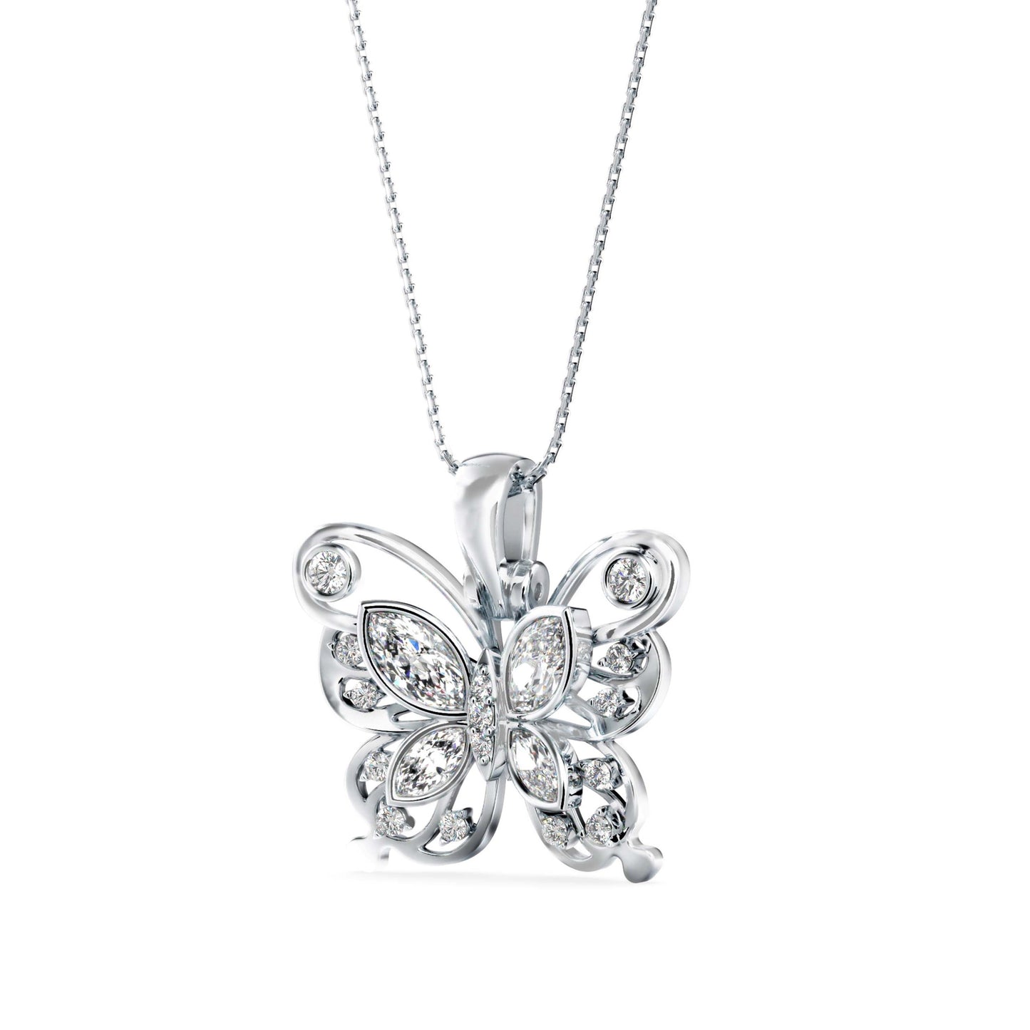 Marquise Butterfly Diamond Pendant White Gold