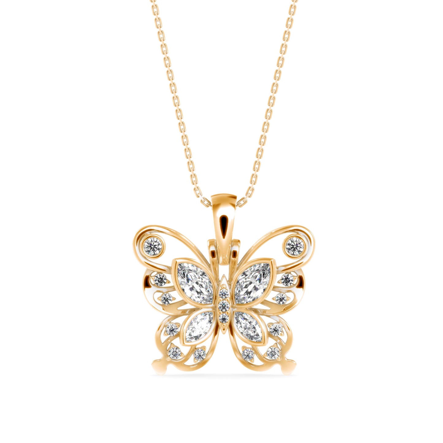 Marquise Butterfly Diamond Pendant Yellow Gold