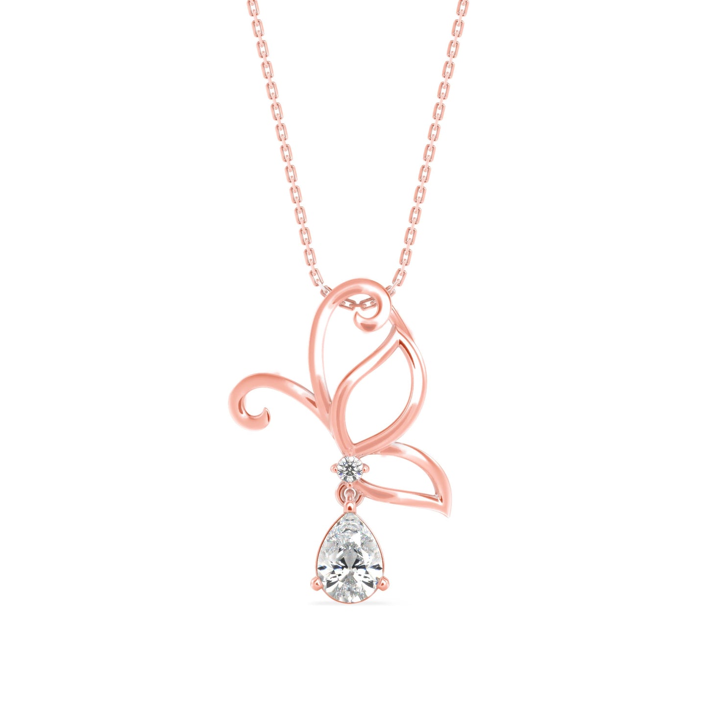 Pear Butterfly Diamond Pendant Rose Gold