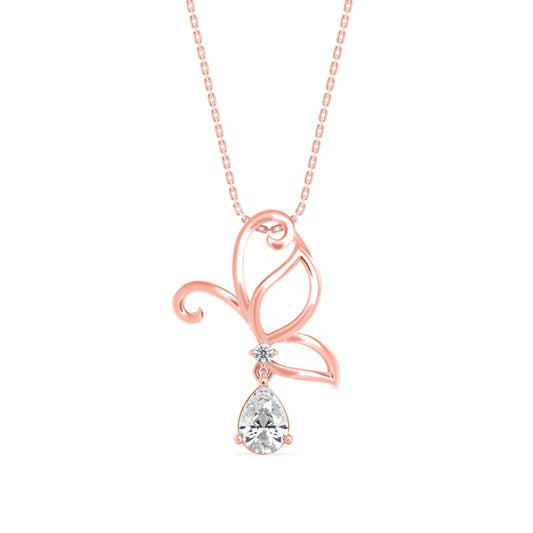 Pear Butterfly Diamond Pendant Rose Gold