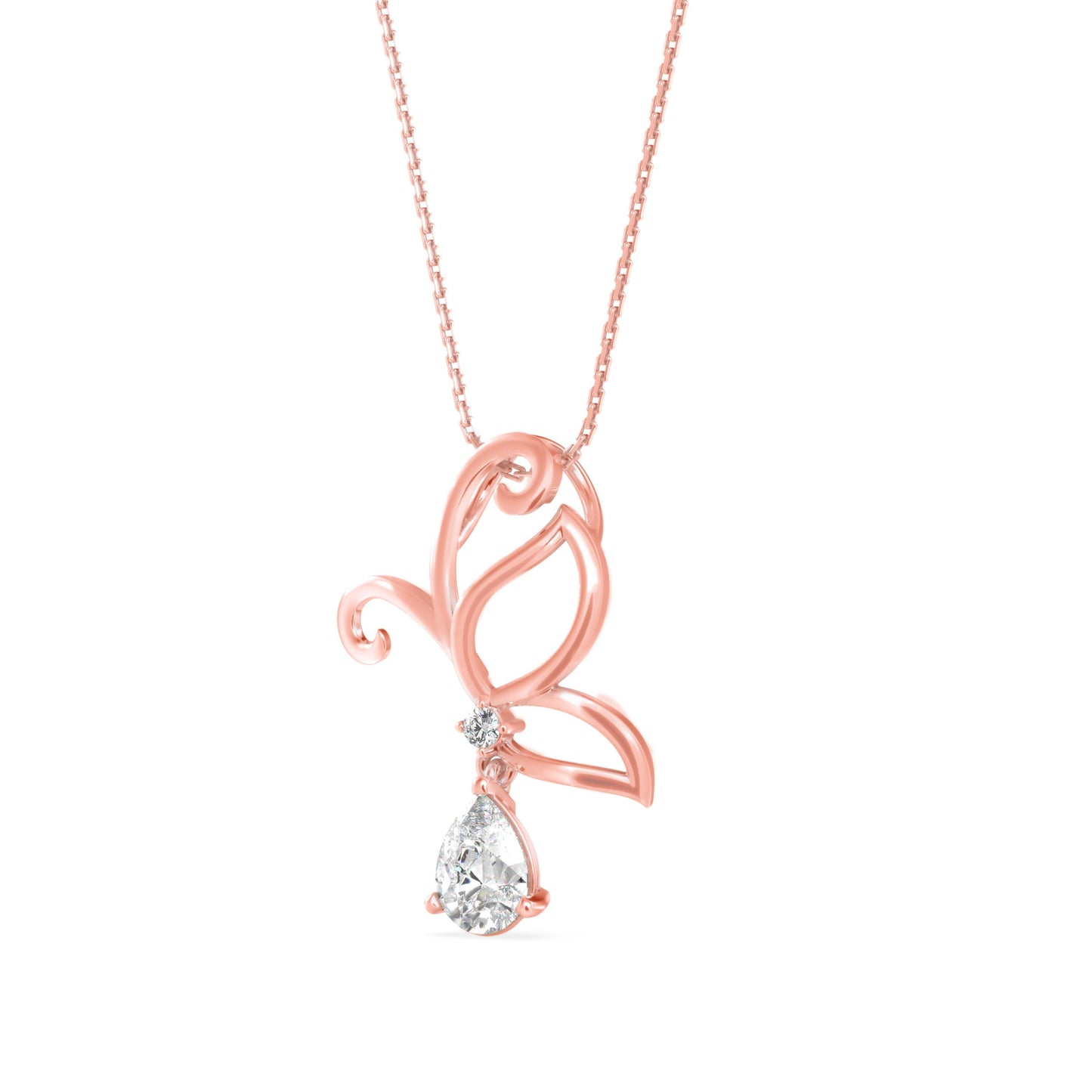 Pear Butterfly Diamond Pendant Rose Gold