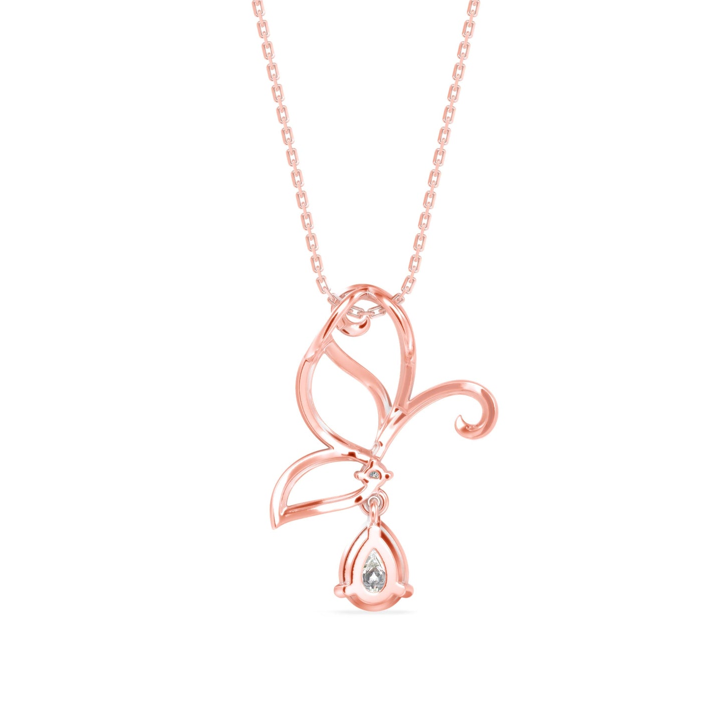 Pear Butterfly Diamond Pendant Rose Gold