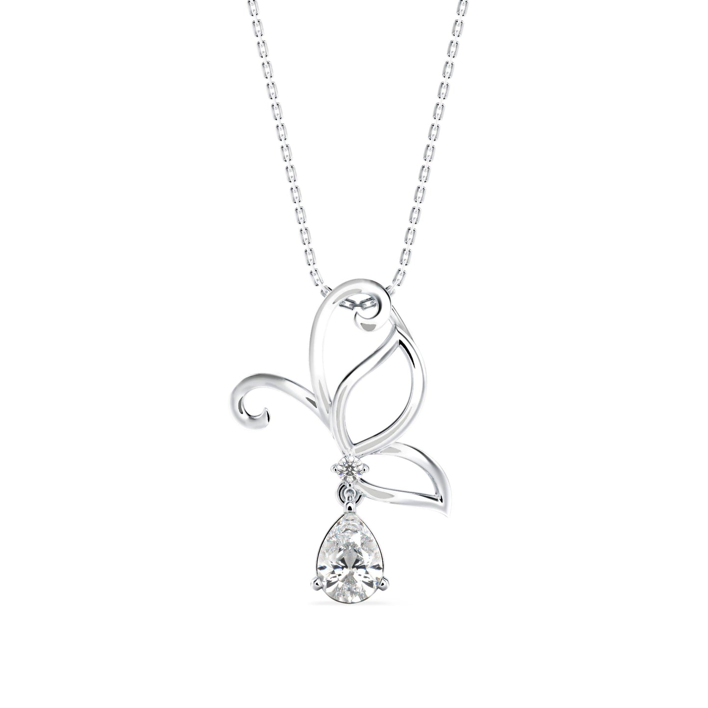 Pear Butterfly Diamond Pendant White Gold