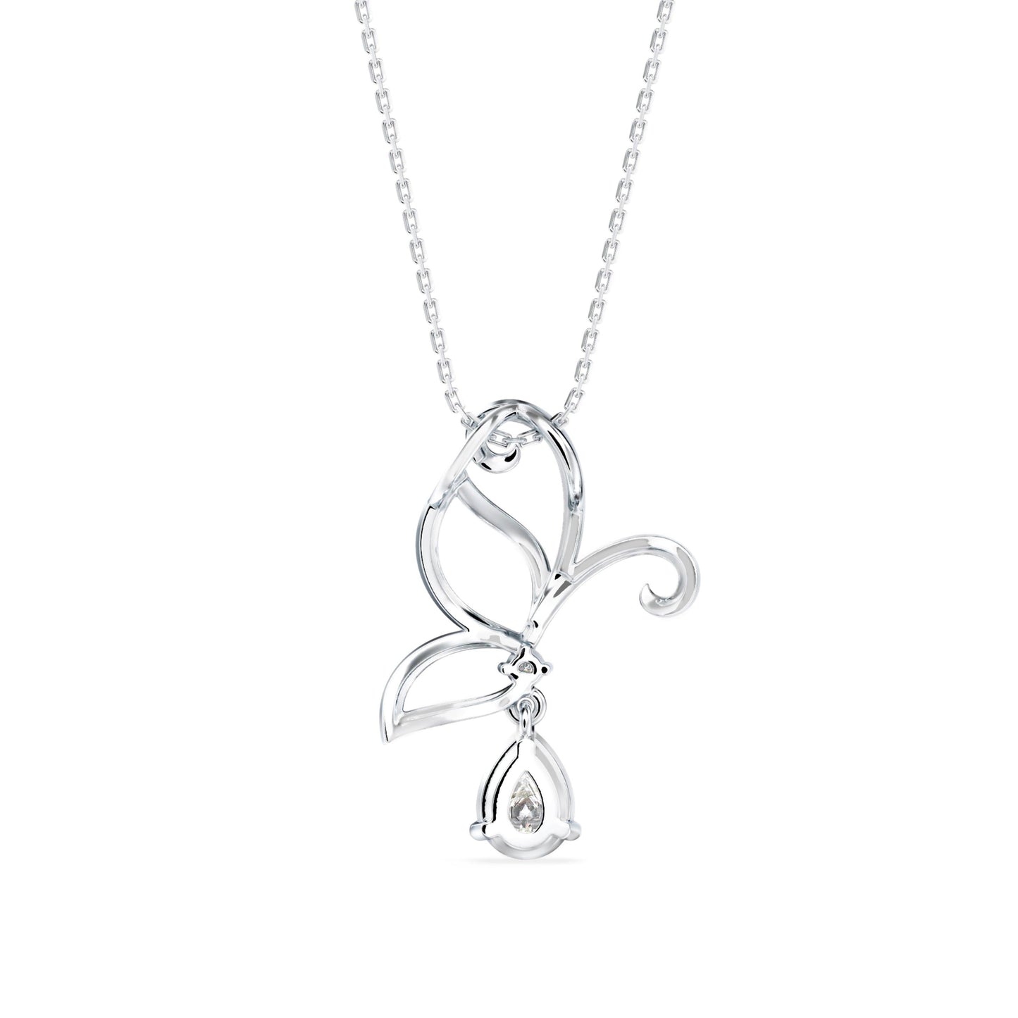 Pear Butterfly Diamond Pendant White Gold