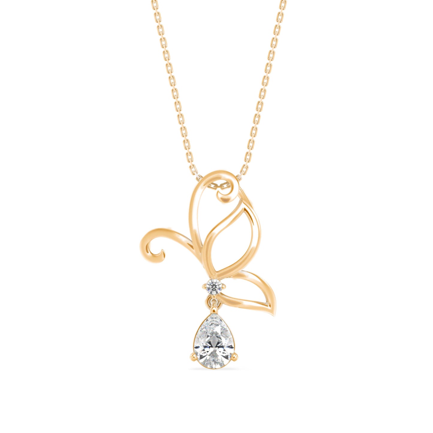 Pear Butterfly Diamond Pendant Yellow Gold