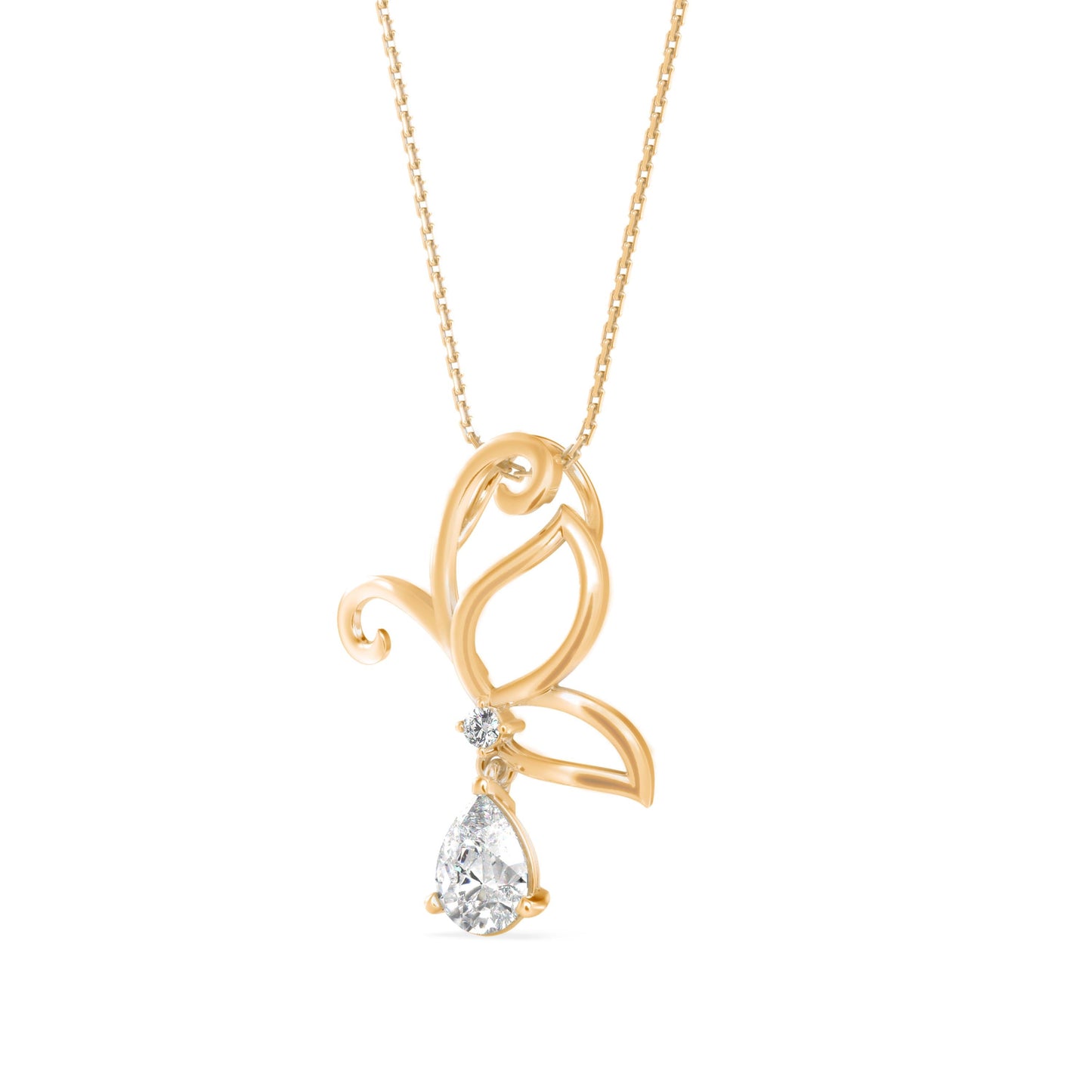 Pear Butterfly Diamond Pendant Yellow Gold