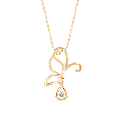 Pear Butterfly Diamond Pendant Yellow Gold