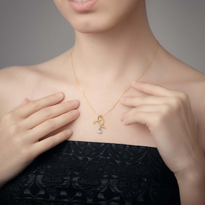 Pear Butterfly Diamond Pendant Yellow Gold