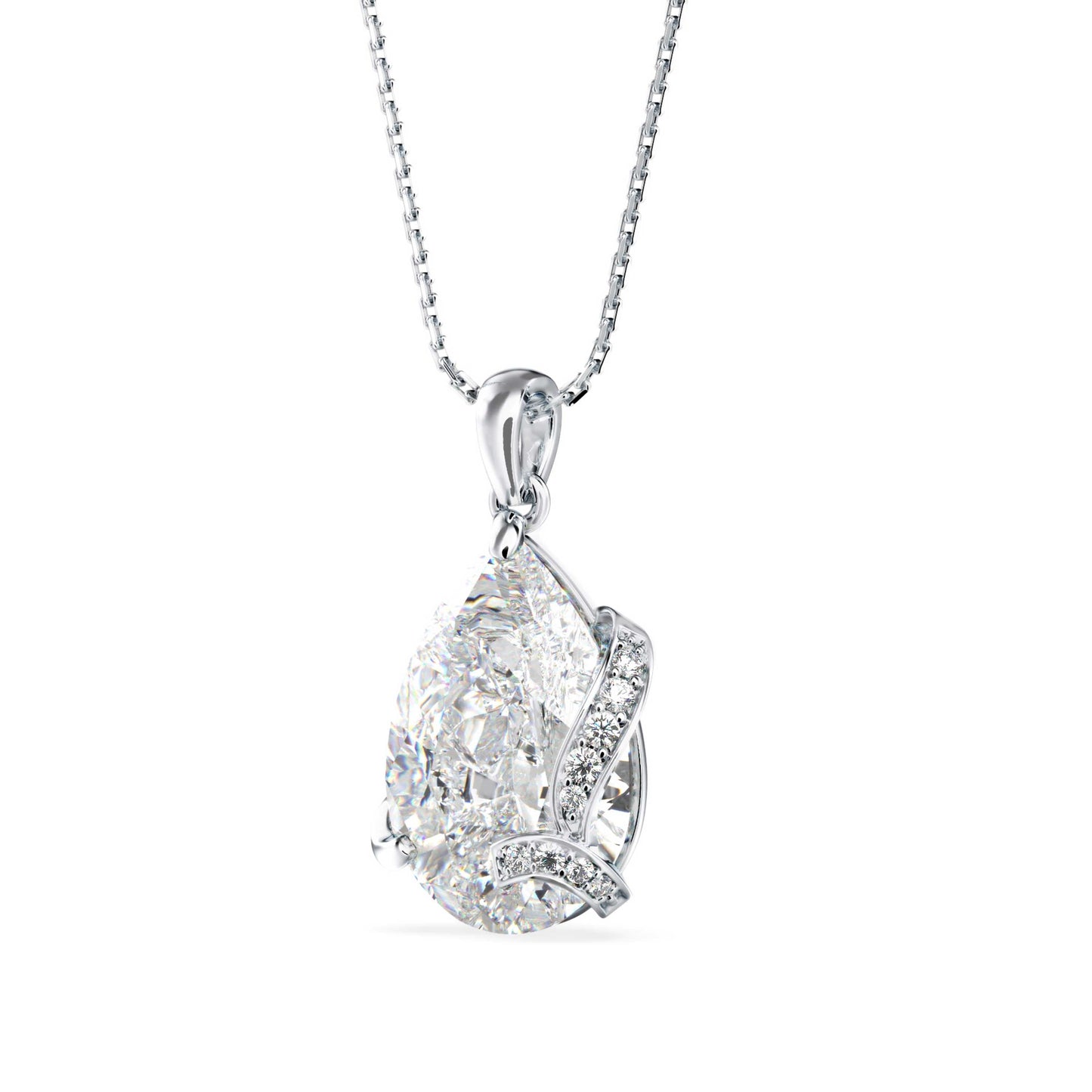 Foxy Pear Diamond Pendant White Gold