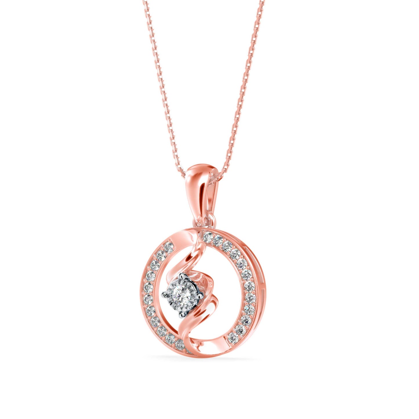 Elliptic Spiral Diamond Pendant Rose Gold