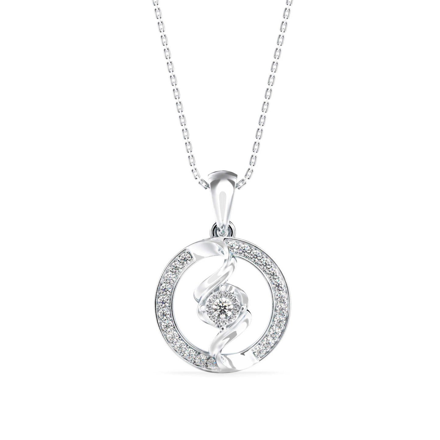 Elliptic Spiral Diamond Pendant Platinum