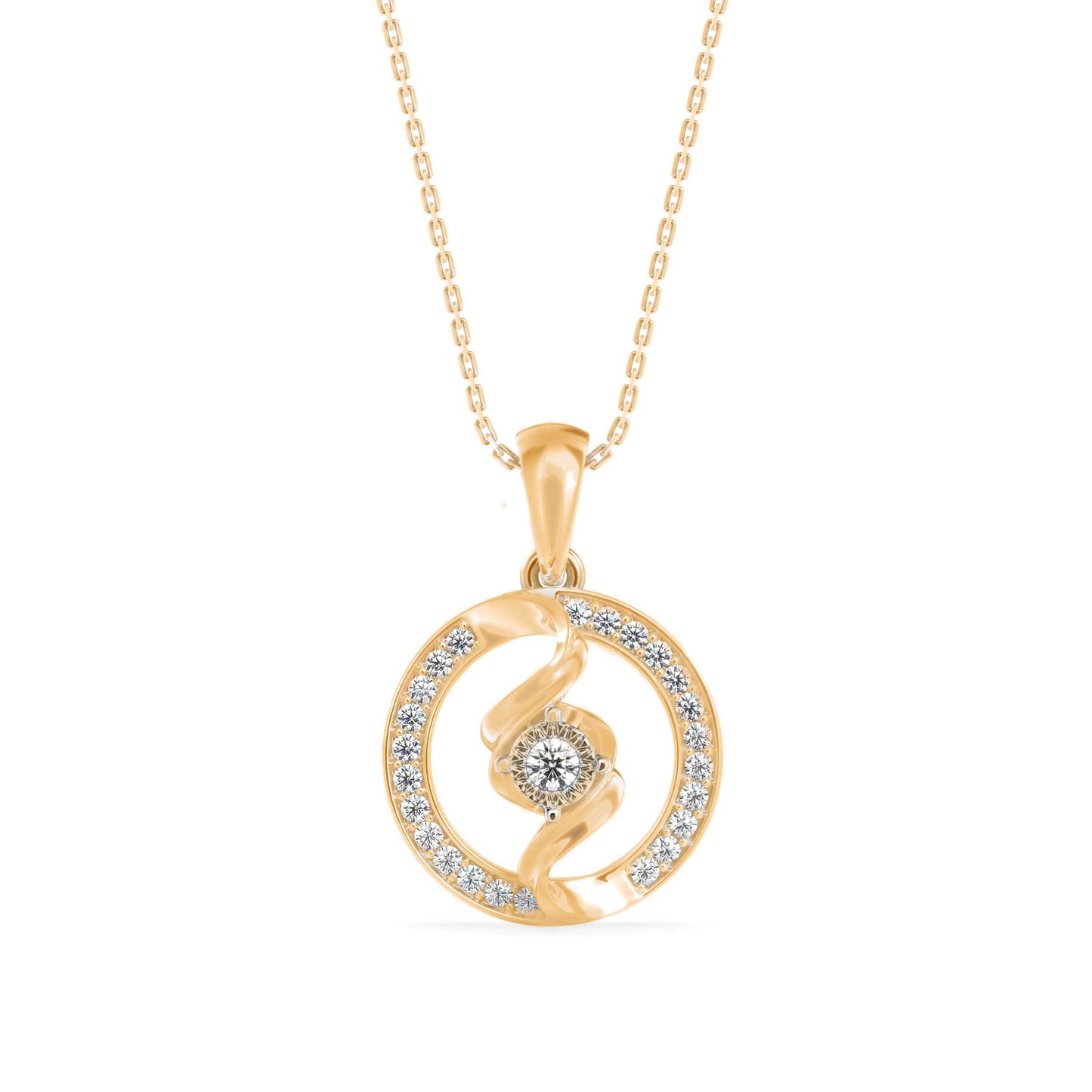 Elliptic Spiral Diamond Pendant Yellow Gold