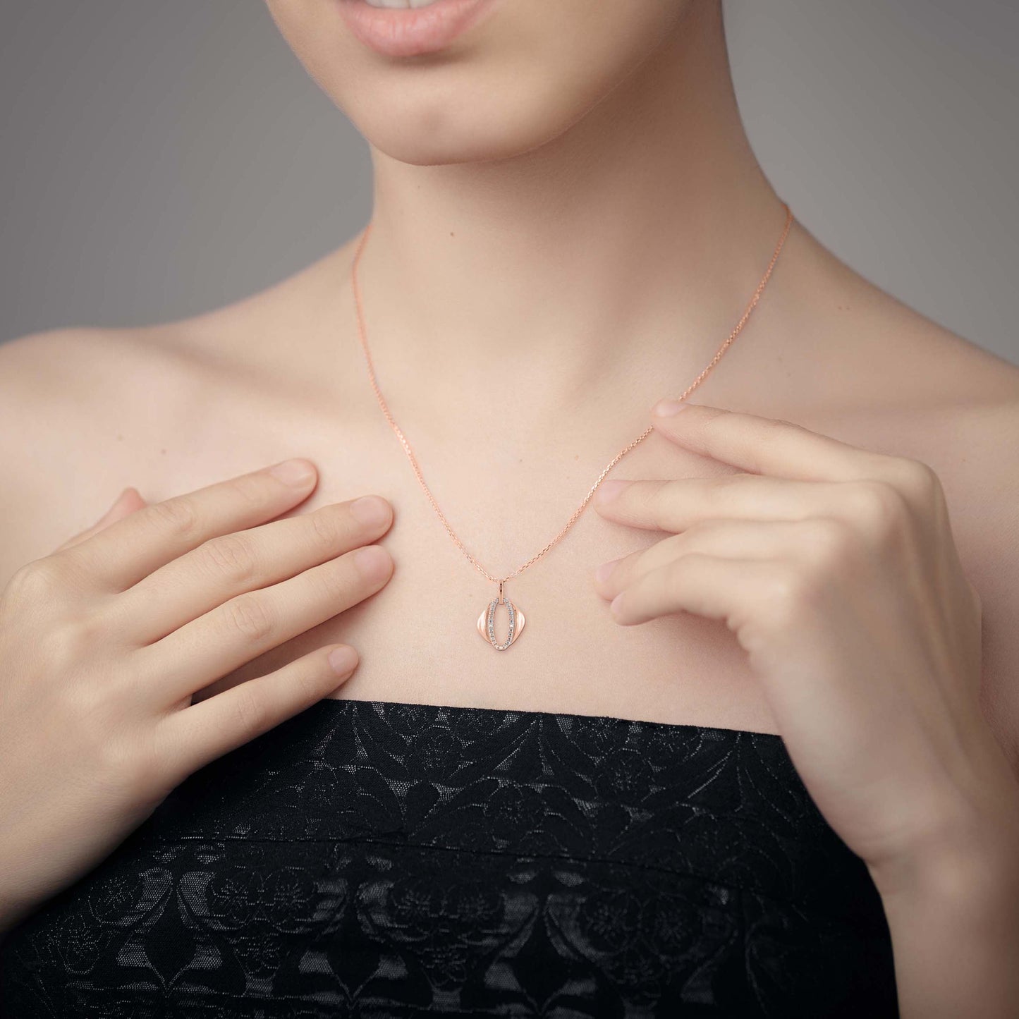 Ovate Charm Diamond Pendant Rose Gold