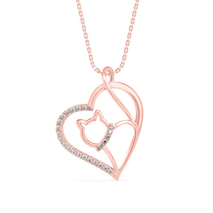 Kitten Heart Diamond Pendant Rose Gold