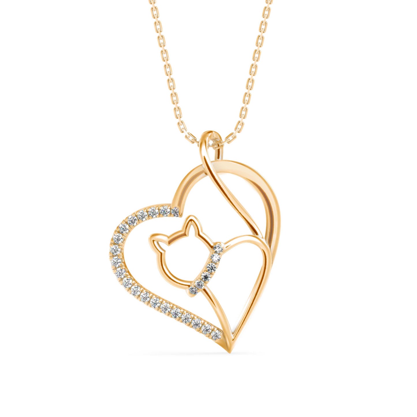 Kitten Heart Diamond Pendant Yellow Gold