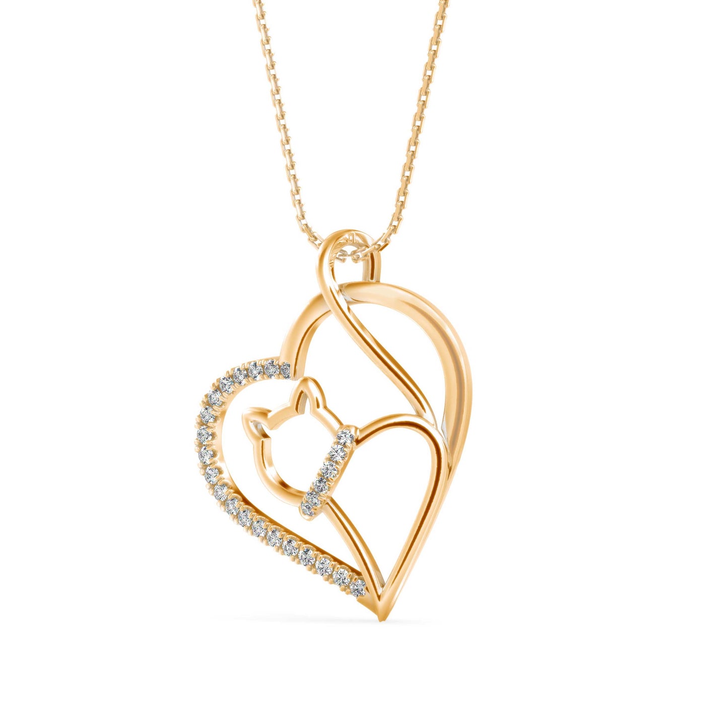 Kitten Heart Diamond Pendant Yellow Gold