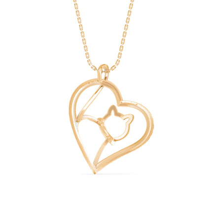 Kitten Heart Diamond Pendant Yellow Gold