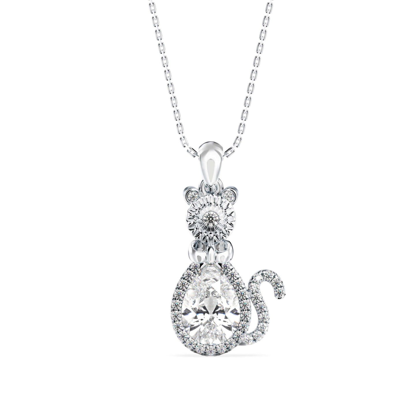 Kitty Charm Diamond Pendant White Gold