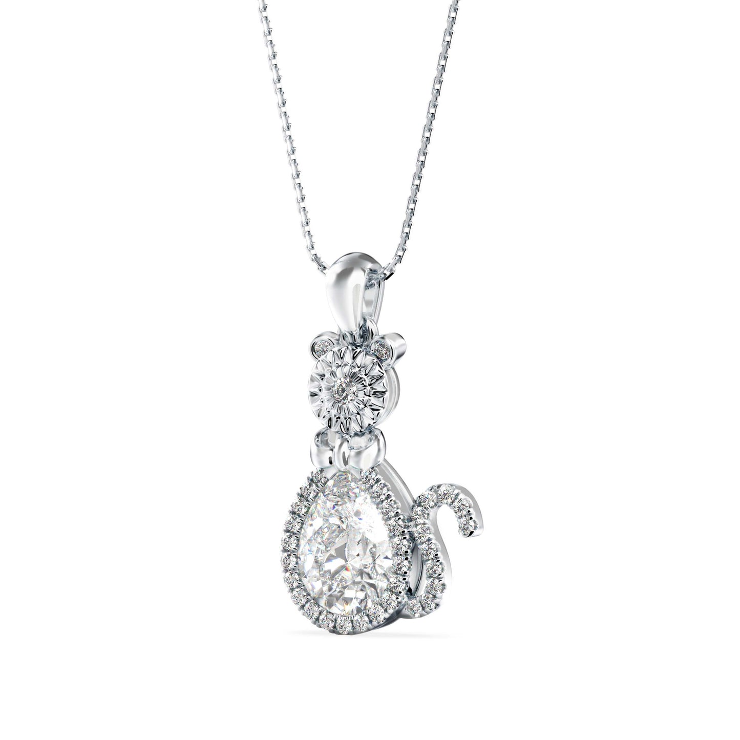 Kitty Charm Diamond Pendant Platinum