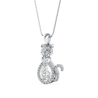 Kitty Charm Diamond Pendant White Gold