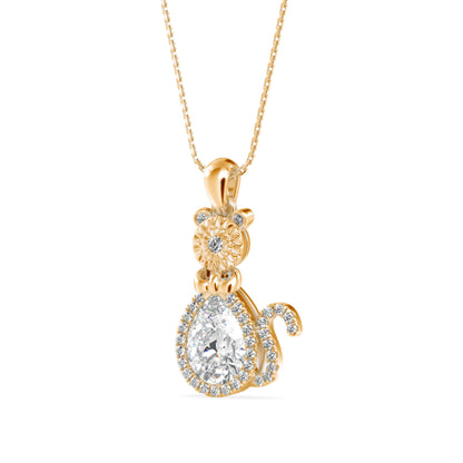 Kitty Charm Diamond Pendant Yellow Gold