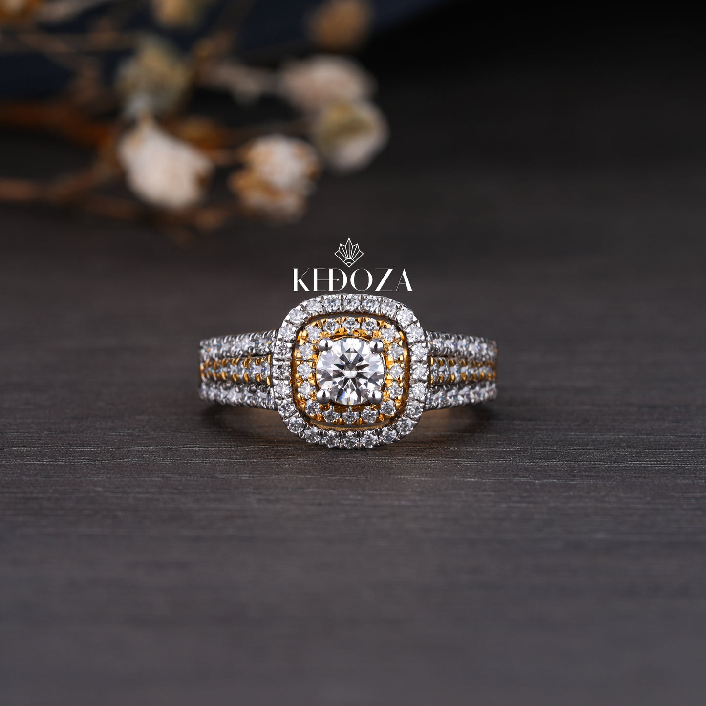 Halo Round Diamond Gold Ring