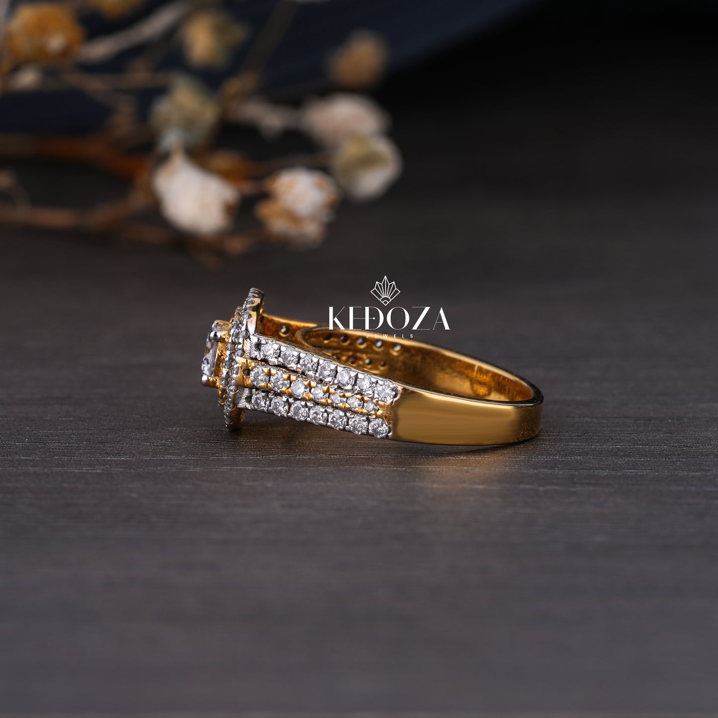 Halo Round Diamond Gold Ring