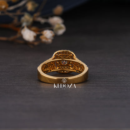 Halo Round Diamond Yellow Gold Ring