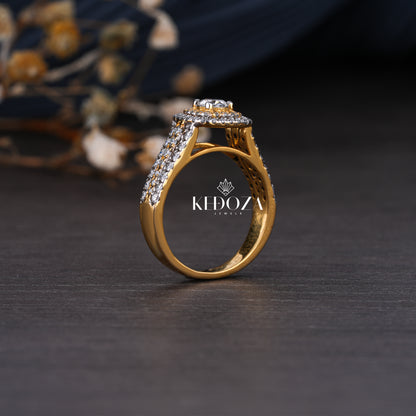 Halo Round Diamond Yellow Gold Ring