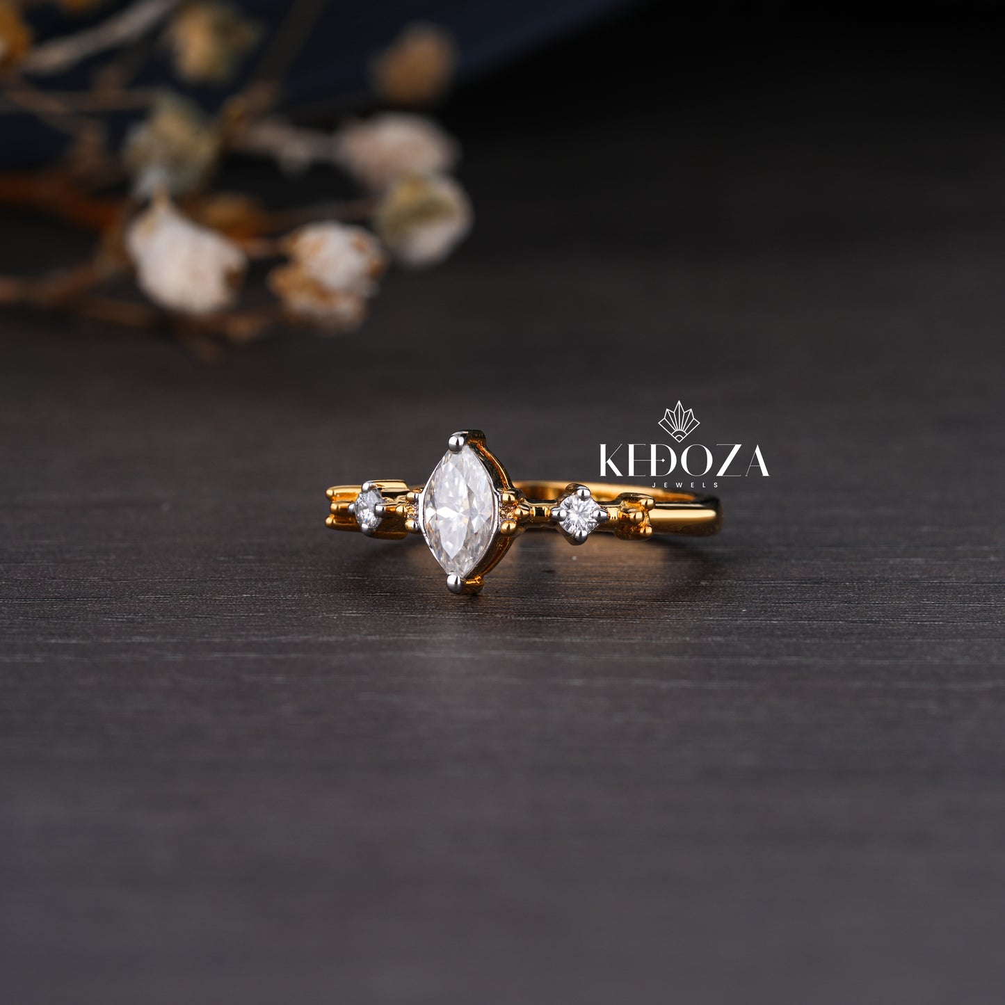 Distinctive Sparkle Marquise Shape Diamond Rose Gold Ring