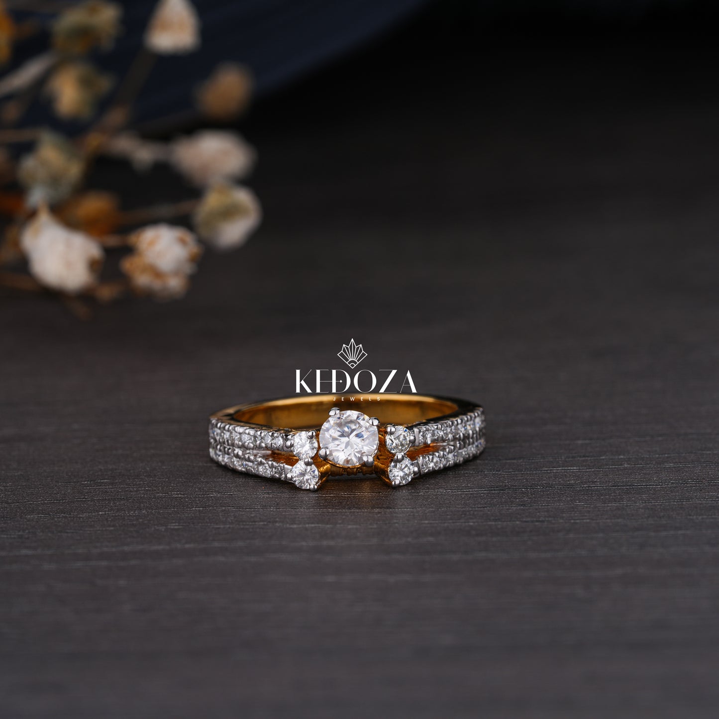 Classy Diamond Round Stone Yellow Gold Ring